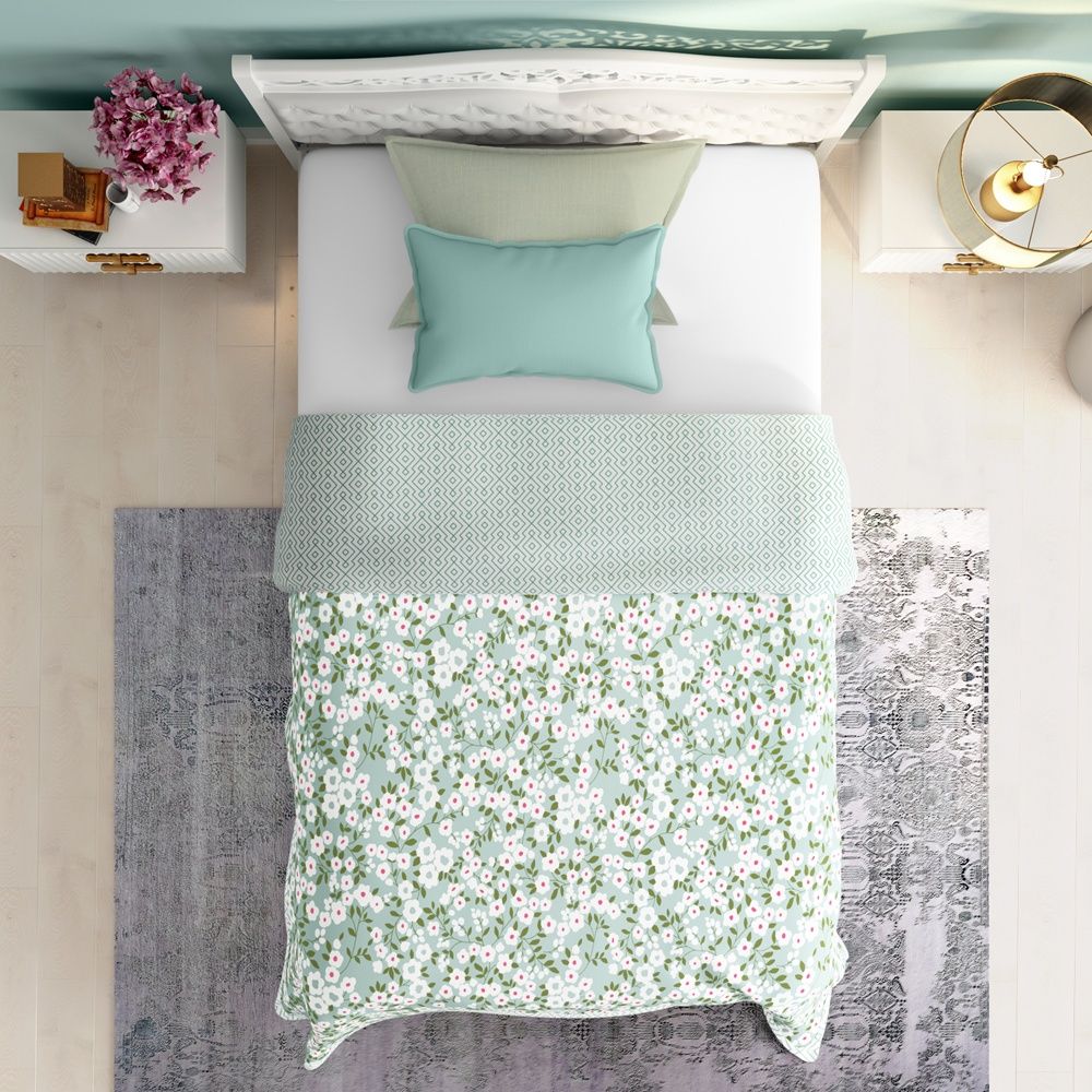 All Season Dohar | Single(90x56 Inch) | 110 GSM | 100% Cotton | Reversible Design | AC Blanket | Sili Green